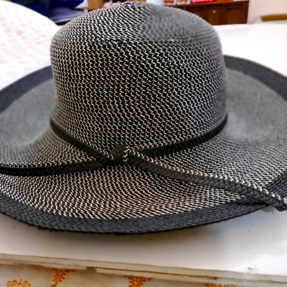 Gray women wide brim straw hat